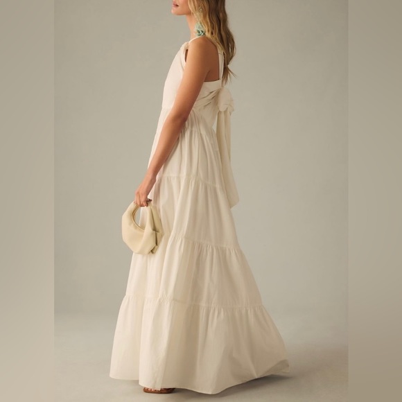 Anthropologie Forever That Girl Tiered Ruched Back Bow Dress - Picture 4 of 13